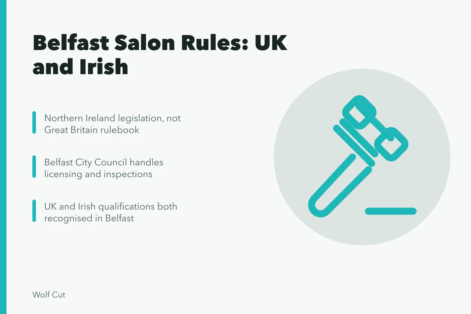 Card about Belfast hairdressing rules, licensing, and qualifications. Belfast hairdressing rules, blending UK and Irish training and regulations