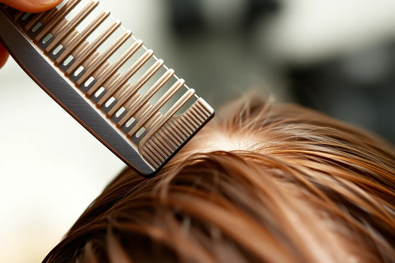 Comb lifting a narrow damp hair subsection for a haircut guide. How to build a haircut guideline you can actually follow and cross-check