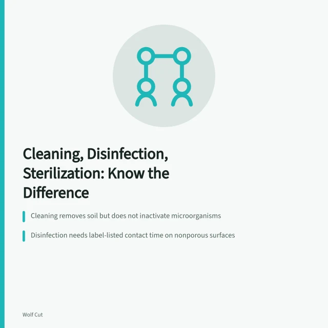 Comparison of cleaning, sanitizing, disinfection, and sterilization processes for salon tools. Cleaning versus disinfection versus sterilization: what each actually does
