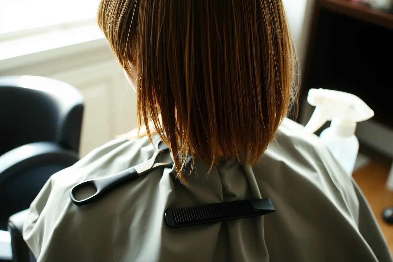 Scissors cutting a shallow center section of a curtain fringe. Cutting a curtain fringe from section depth to dry refinement