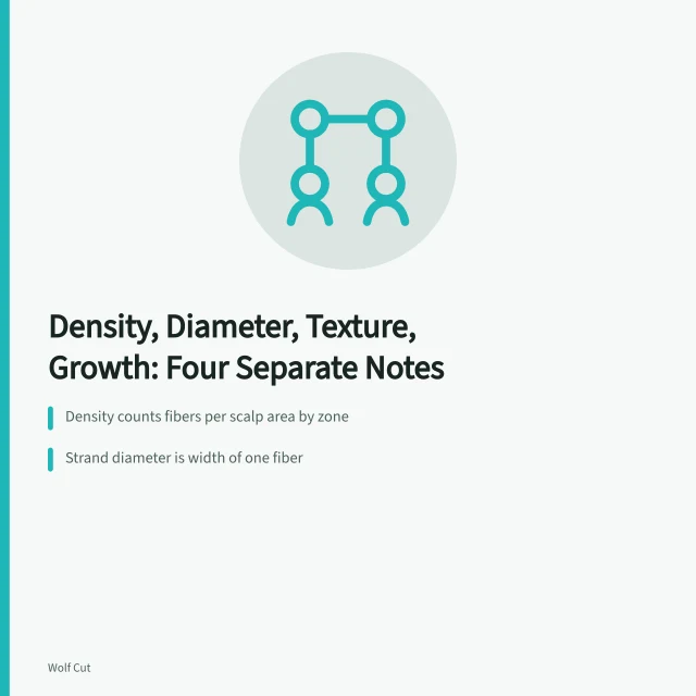 Comparison chart of hair density, strand diameter, texture and growth pattern. Density, diameter, texture and growth pattern compared, not confused