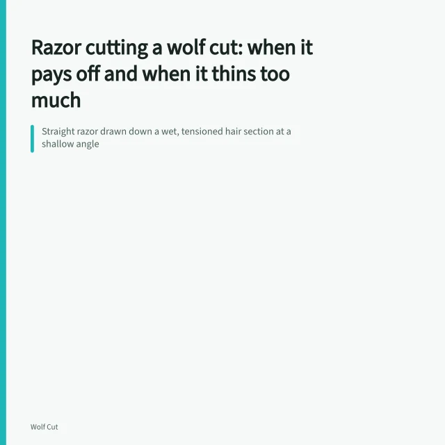 Straight razor drawn down a wet, tensioned hair section at a shallow angle. Razor cutting a wolf cut: when it pays off and when it thins too much