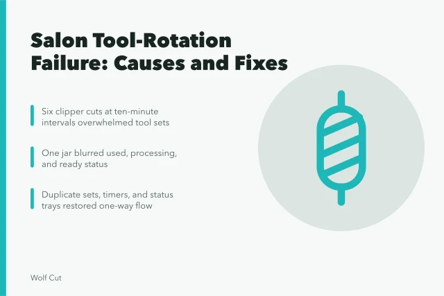 Salon tool rotation failure case: capacity, layout, and timing fixes. Fixing a salon tool-rotation failure: a worked case, in plain terms