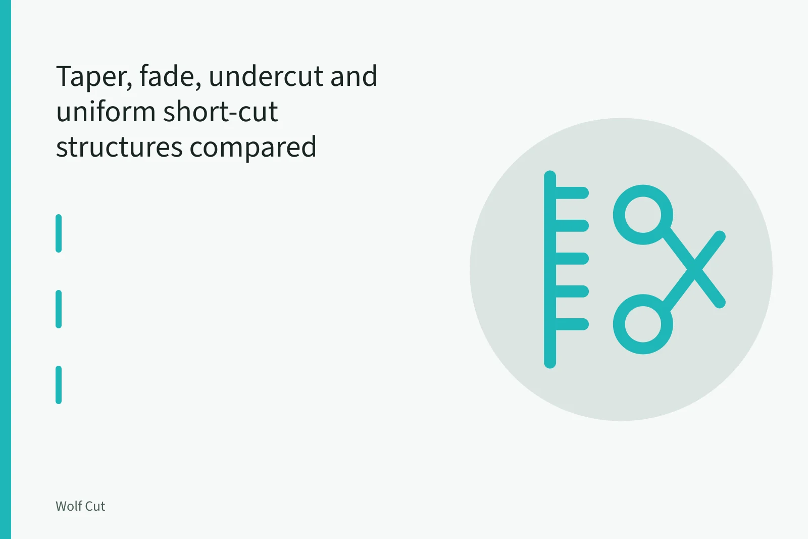 Clippers cutting a taper fade into short hair with a graduated transition. Taper, fade, undercut and uniform short-cut structures compared
