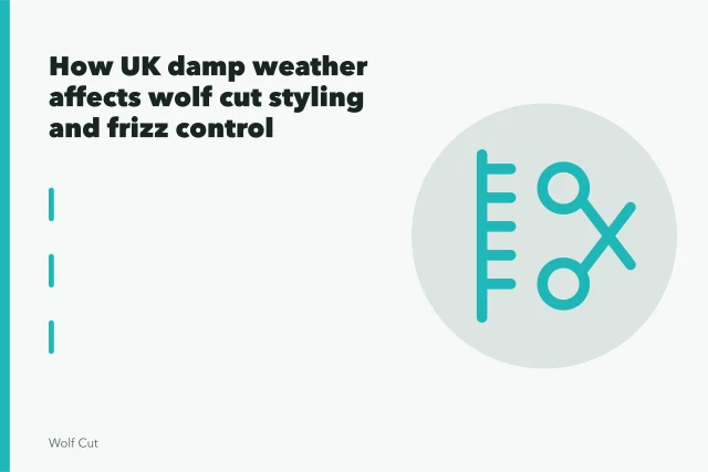 Scissors cutting damp layered wolf cut hair in a salon. How UK damp weather affects wolf cut styling and frizz control