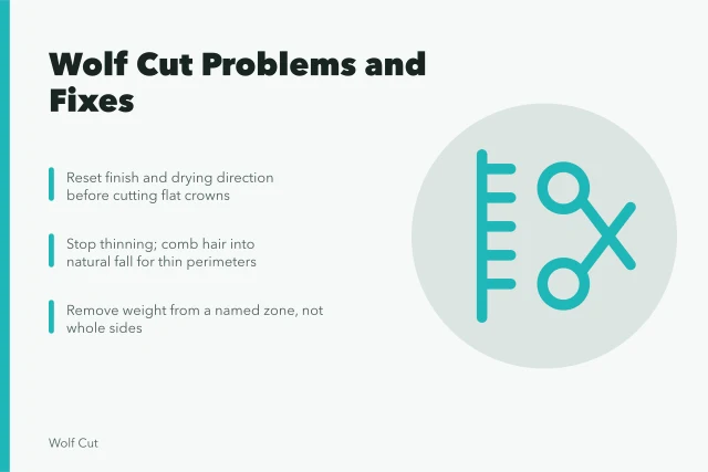 Wolf cut problems: flat crown, thin perimeter, heavy sides, disconnection gaps. Wolf cut problems as practitioners see it