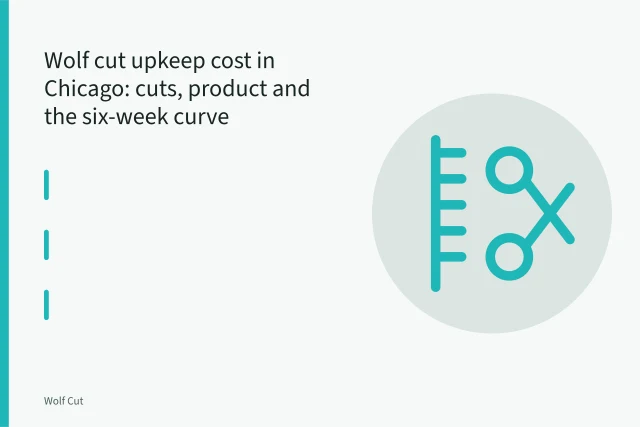 Shears cutting a layered wolf cut with thinned ends in a salon. Wolf cut upkeep cost in Chicago: cuts, product and the six-week curve