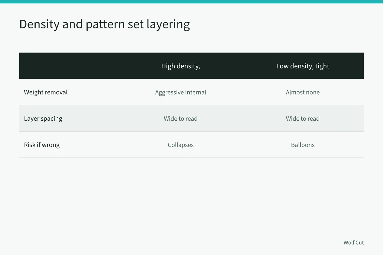 Comparison table of layering choices by density and coil size (Adapting wolf cuts for Birmingham's curly and coily hair textures)