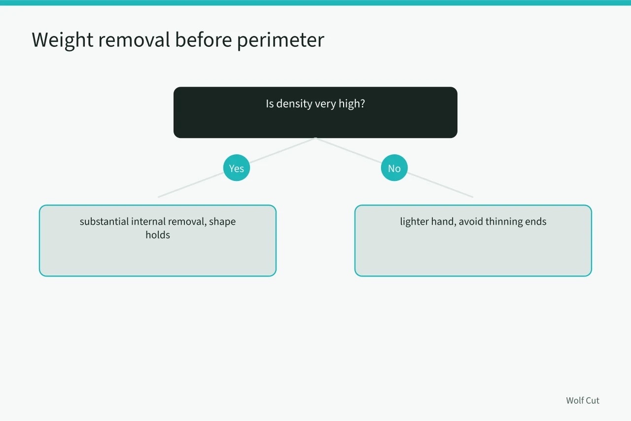 Decision flow for how much internal weight to remove (Adapting wolf cuts for Birmingham's curly and coily hair textures)