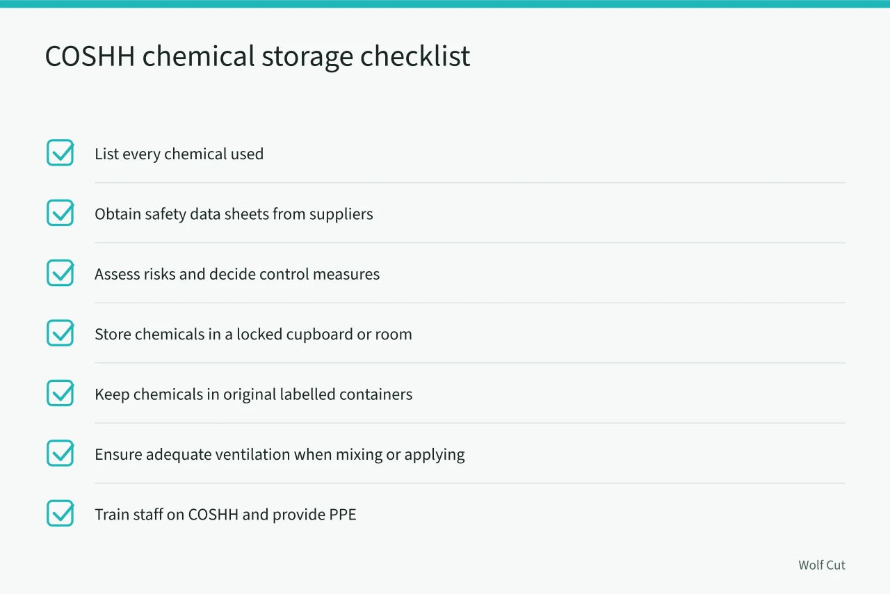 Checklist for COSHH compliance and chemical storage in a Cardiff salon (Cardiff salon rules, a checklist for licensing and environmental health)