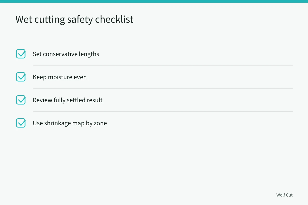 Checklist for safe wet cutting with shrinkage control (Wet versus dry curly cutting: which method controls shrinkage better)