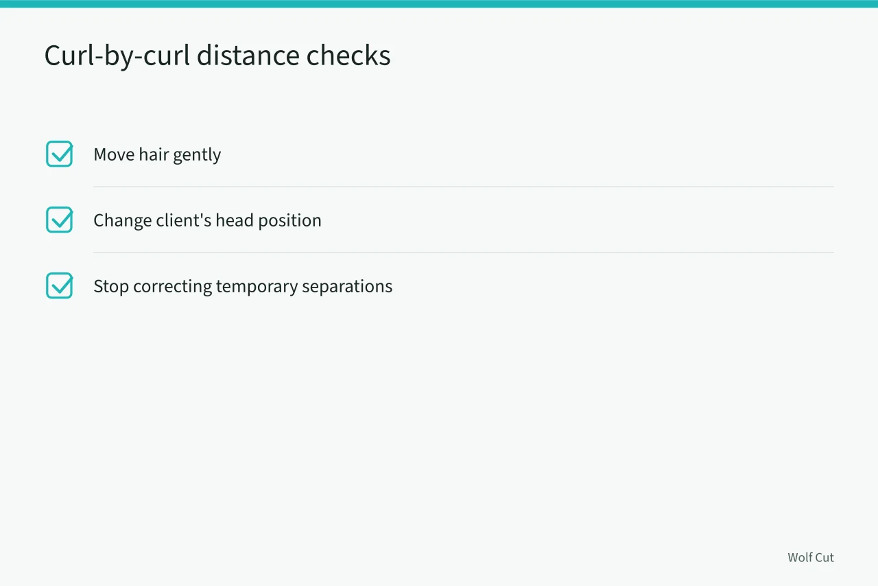 Checklist for distance checks in curl-by-curl cutting (Wet versus dry curly cutting: which method controls shrinkage better)