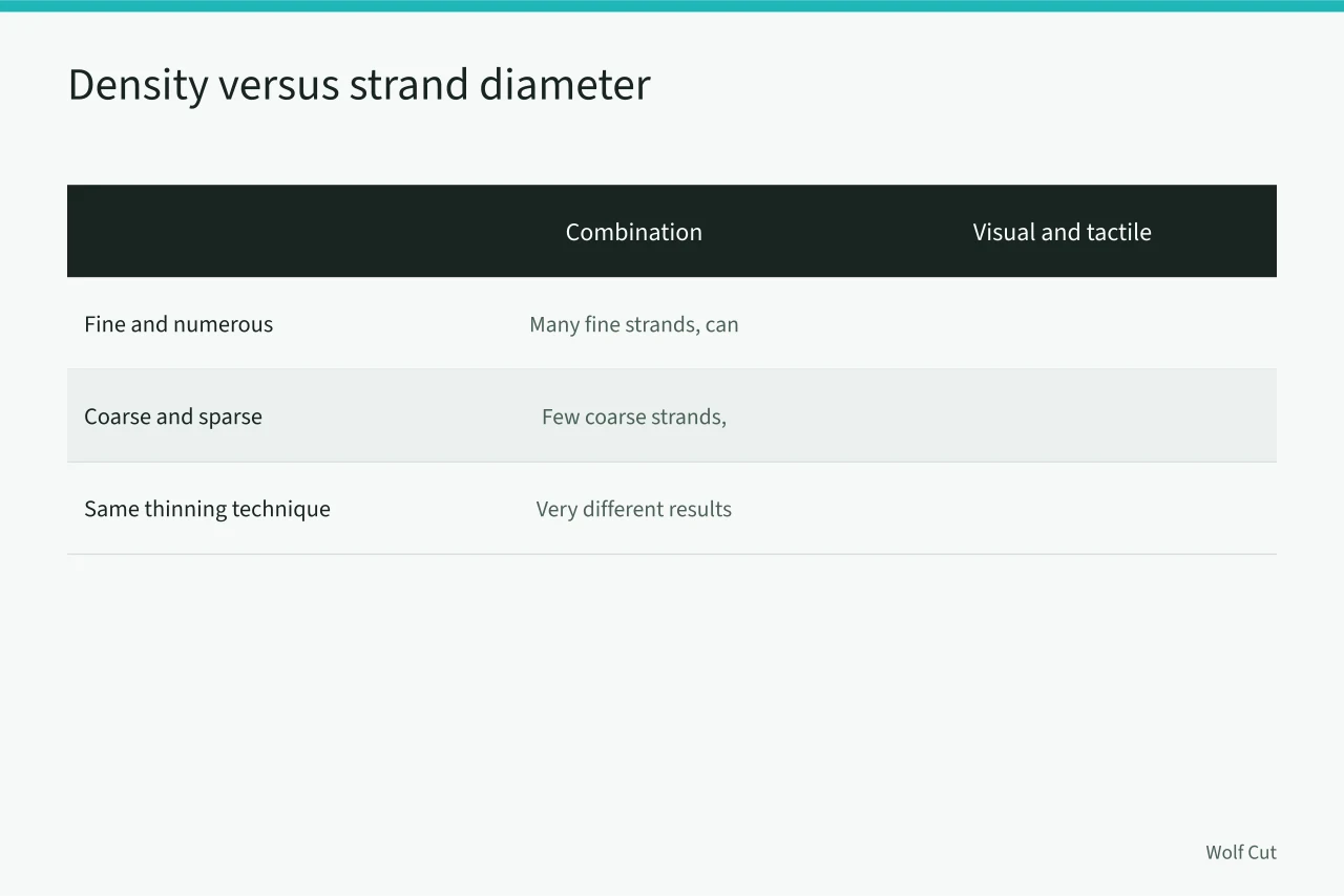 Comparison of fine numerous strands versus coarse sparse strands and thinning outcomes (Density, diameter, texture and growth pattern compared, not confused)
