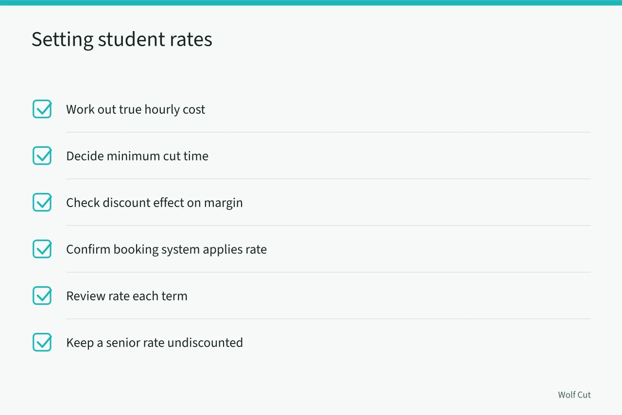 Checklist for stylists setting student rates for wolf cuts (Leeds and Liverpool, how student demand shapes wolf cut salon pricing)