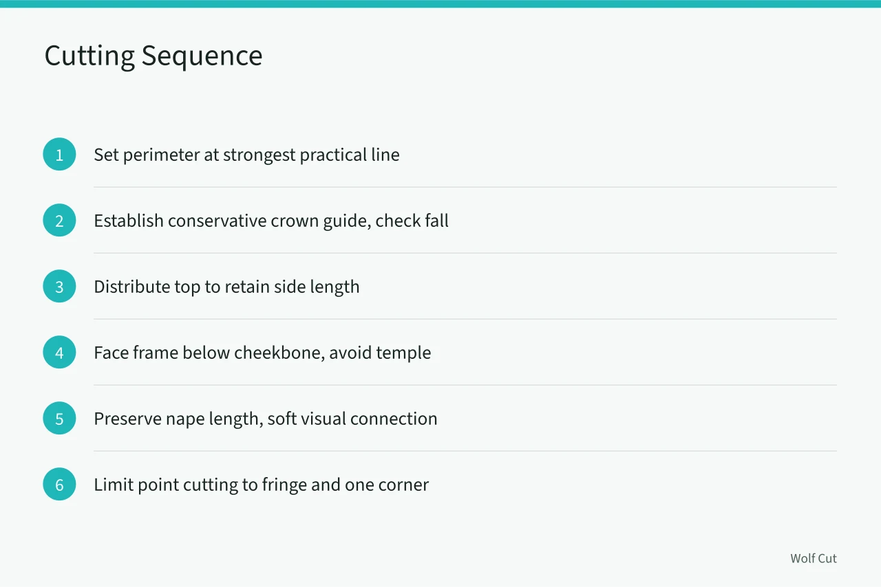 Step-by-step cutting sequence for adapting a wolf cut on low-density hair (Adapting a dramatic wolf cut for low-density hair case in 2027)