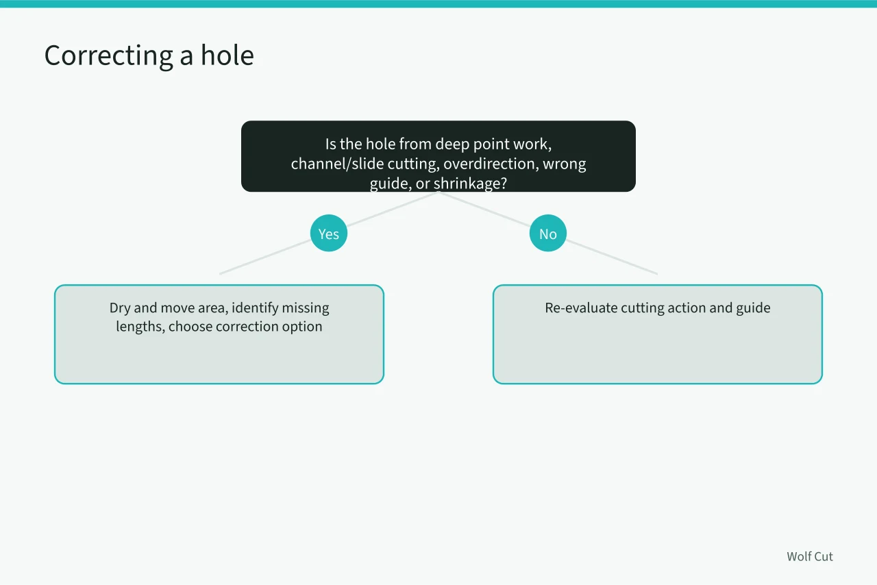 Decision tree for diagnosing and correcting a hole in a haircut (8 things about scissor haircut problems worth your time)